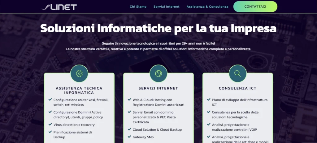 screenshot del sito web per azienda informatica linet.it